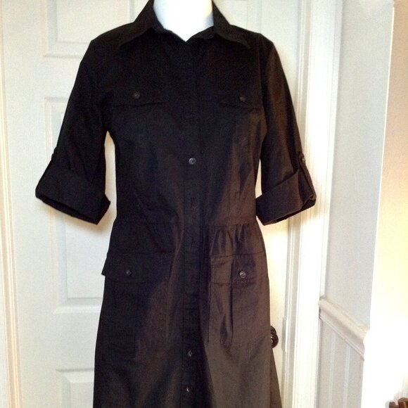 Merona "M" Black Safari dress, Boho Chic, African Safari, Vacation Dress; Scandi - Picture 1 of 5